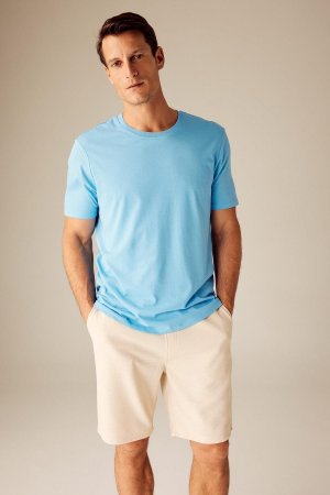 Базовая футболка стандартного кроя с круглым вырезом и короткими рукавами из 100 % хлопка, синий DeFacto