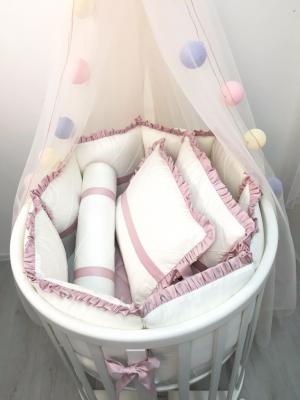 Комплект постельного белья в детскую кроватку Розовый, 12 предметов MARELE. Цвет: молочный, розовый
