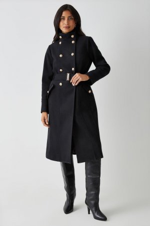 Пальто в стиле милитари с поясом и воротником-воронкой , черный Wallis