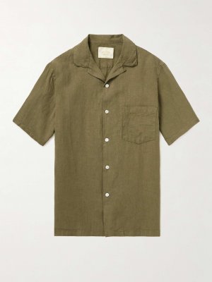 Льняная рубашка с воротником-стойкой PORTUGUESE FLANNEL, зеленый Flannel