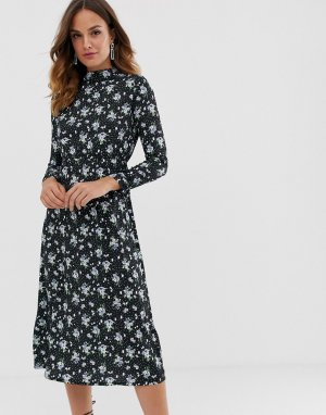 Платье макси с длинными рукавами и цветочным принтом -Черный Uttam Boutique