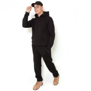 Костюм , худи и брюки, повседневный стиль, оверсайз, размер 48, черный Россия. Цвет: черный
