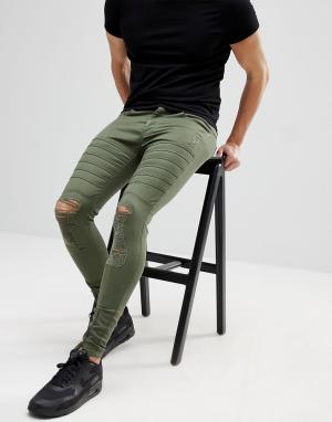 Рваные обтягивающие джинсы Ascend Denim. Цвет: зеленый