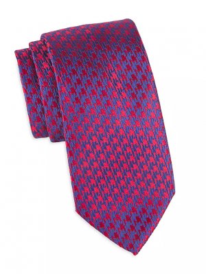 Шелковый жаккардовый галстук с узором «гусиные лапки» , синий Charvet