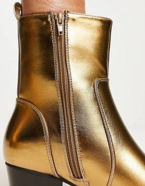 Гламурные ботинки в стиле вестерн темно-золотого цвета. Glamorous