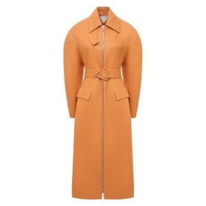 Кожаное пальто Bottega Veneta. Цвет: оранжевый