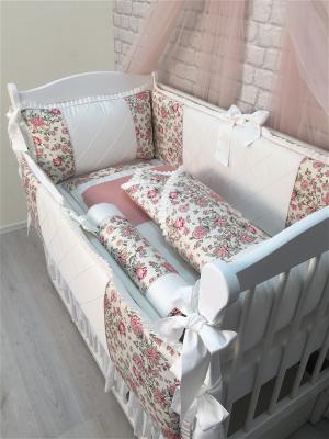 Комплект постельного белья в детскую кроватку Розовые цветы, 11 предметов MARELE. Цвет: молочный, розовый