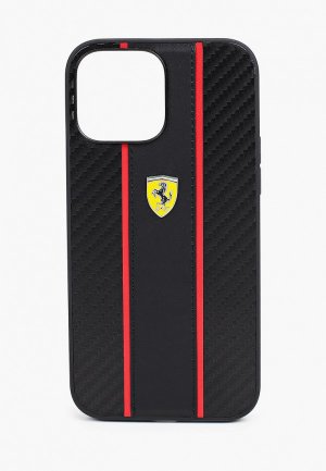 Чехол для iPhone Ferrari 13 Pro Max PU Carbon/Smooth with metal logo Hard Black. Цвет: черный