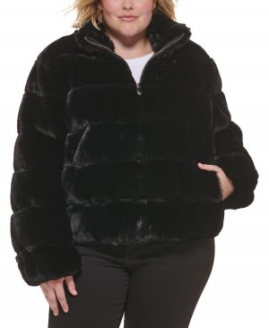 Женское пальто больших размеров из искусственного меха , черный Calvin Klein