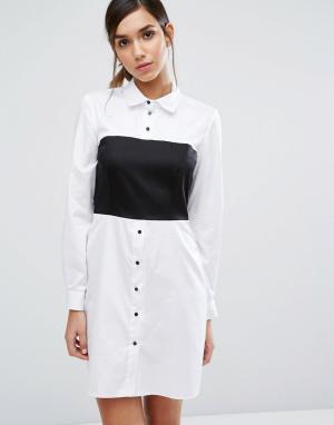 Платье-рубашка со вставкой и длинными рукавами Closet London. Цвет: черный