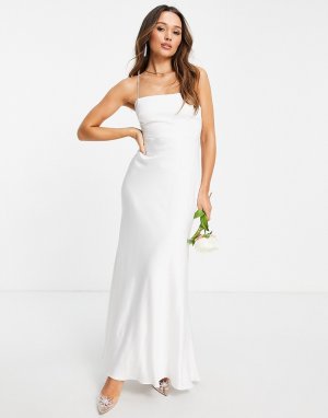 Атласное свадебное платье с квадратным вырезом и завязкой на спине Astrid-Белый ASOS EDITION