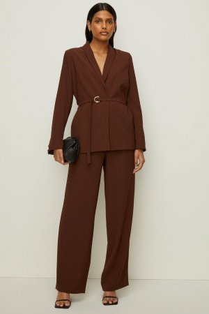 Креповый пиджак с поясом , коричневый Oasis