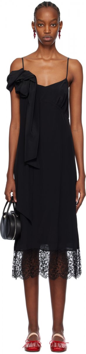 Черное платье-миди с прессованной розой Simone Rocha