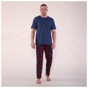 Комплект домашний мужской (футболка/брюки), цвет синий/красный, размер 60 Руся. Цвет: красный/синий