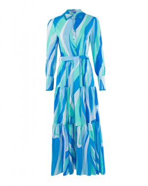 Хлопковое платье MC2 Saint Barth. Цвет: бирюзовый+зеленый