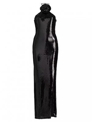 Облегающее платье с лямкой на бретельках и цветочными пайетками, черный Rodarte