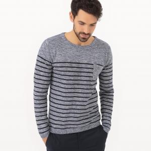 Пуловер в полоску с круглым вырезом La Redoute Collections. Цвет: синий меланж