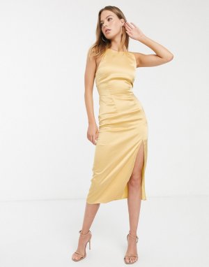 Платье миди в горошек с ремешками на спине -Желтый Atoir