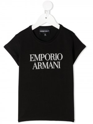 Футболка с короткими рукавами и логотипом Emporio Armani Kids. Цвет: черный