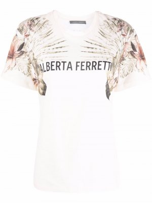 Floral logo-print T-shirt Alberta Ferretti. Цвет: бежевый