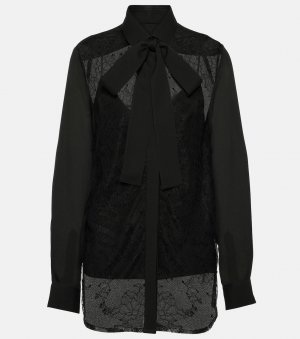 Блуза из смесового шелка с кружевной отделкой , черный Elie Saab