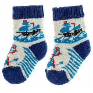 Теплые носки детские, шерстяные, из овечьей шерсти, с подогревом, вязаные, зимни, размер 20-22 Снежно. Цвет: голубой/белый