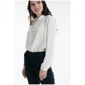 Классическая блузка, декорированная вертикальной планкой с рюшами B61021 Белый 46 La Vida Rica. Цвет: белый