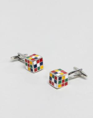 Запонки с кубиками Рубика Moss London BROS. Цвет: серебряный