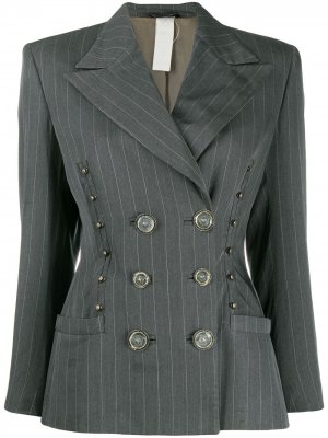 Двубортный пиджак 1980-х годов в полоску Versace Pre-Owned. Цвет: серый