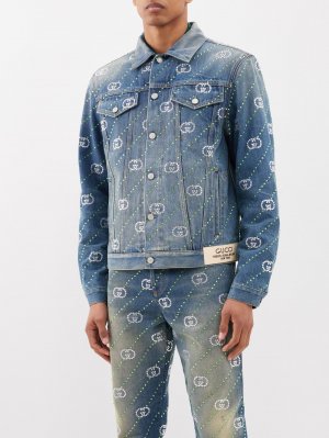 Джинсовая куртка interlocking g с кристаллами , синий Gucci