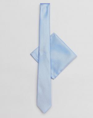 Синие галстук и платок для нагрудного кармана New Look. Цвет: синий