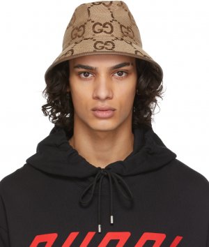 Бежевая парусиновая шляпа GG Fedora Gucci