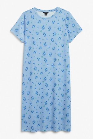 Платье миди с короткими рукавами и цветочным принтом, голубой Monki