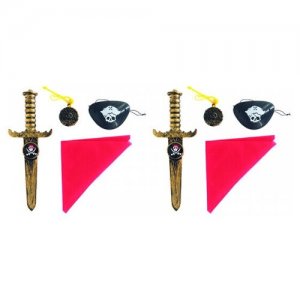 Набор пирата, 4 предмета: кинжал бронзовый, бандана, наглазник, медальон (2 набора в комплекте) Happy Pirate. Цвет: золотистый