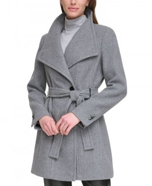 Женское пальто с запахом из смесовой шерсти поясом , цвет Medium Grey Calvin Klein