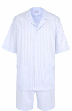 Хлопковая пижама с шортами Zimmerli. Цвет: светло-голубой