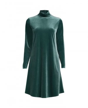 Женское бархатное платье с высоким воротником и длинными рукавами больших размеров Lands' End, зеленый Lands' End