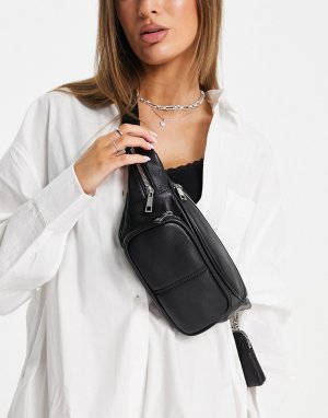 Черная сумка-кошелек на пояс с карманами -Черный цвет Topshop