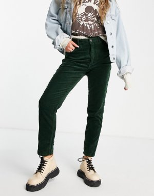 Темно-зеленые зауженные брюки из хлопкового вельвета -Зеленый цвет Monki