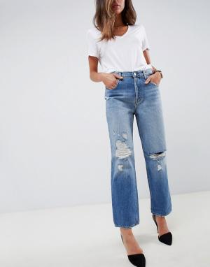 Рваные джинсы с завышенной талией Ivy J Brand. Цвет: синий