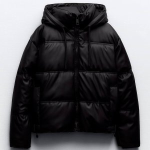 Куртка-анорак Wind Protection Faux Leather Cropped, черный ZARA