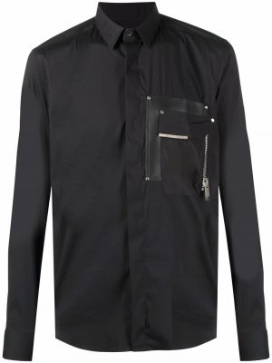 Рубашка с длинными рукавами и карманом на молнии Les Hommes. Цвет: черный