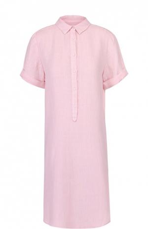 Льняное платье-рубашка с коротким рукавом 120% Lino. Цвет: светло-розовый