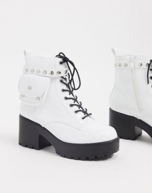 Белые ботинки из искусственной кожи на шнуровке с карманом сбоку -Белый Koi Footwear