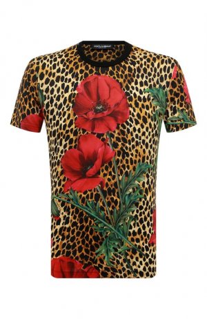 Хлопковая футболка Dolce & Gabbana. Цвет: леопардовый