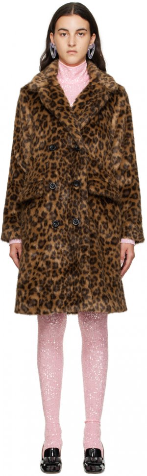 Коричневое пальто из искусственного меха с леопардовым принтом Anna Sui