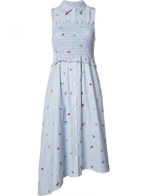 Платье в полоску с цветочной вышивкой Suno. Цвет: синий