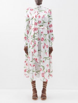 Шелковое платье с поясом и цветочным принтом, розовый Rodarte