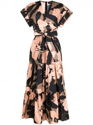 Ярусное платье с цветочным принтом Paule Ka. Цвет: черный