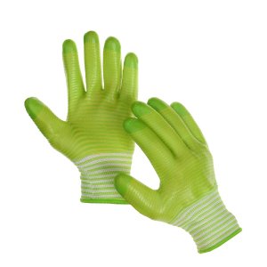 Перчатки нейлоновые, с пвх обливом, размер 9, greengo. Цвет: белый, зеленый